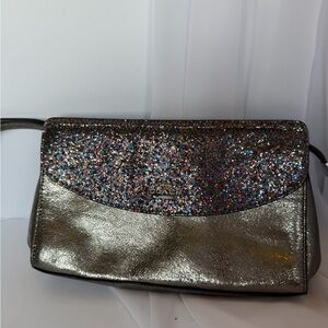 COACH limited edition Metallic Silver Clutch with Multicolor Glitter Flap